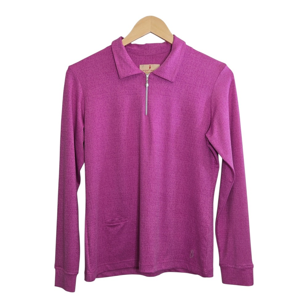 Sport Haley Womens Magenta Long Sleeve 1/4 Zip Polo Golf Shirt Rhinestone Size M
